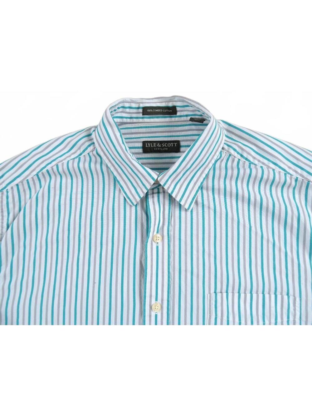 Lyle & Scott Men's Combed Cotton Button Down White & Blue Striped Shirt - XL